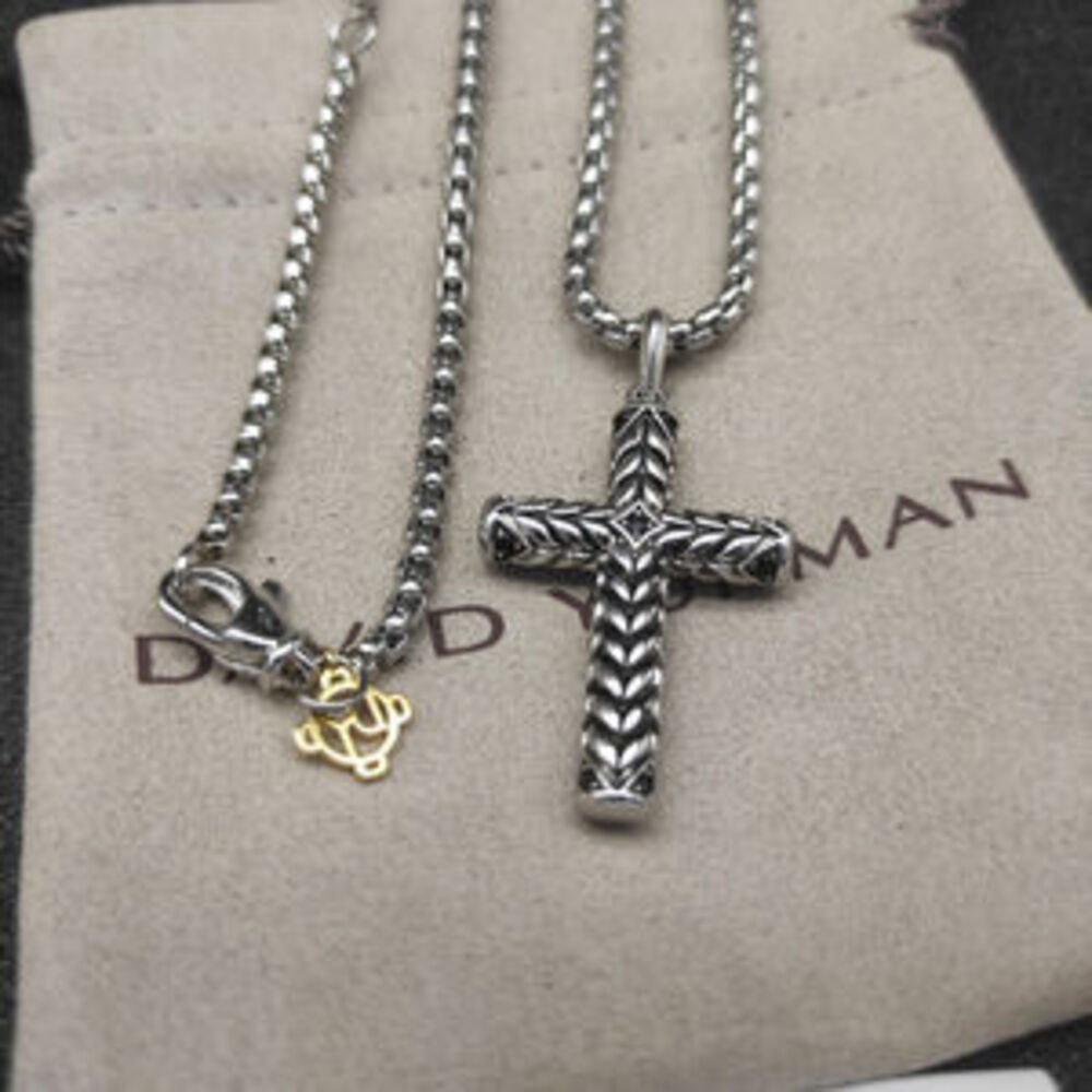David Yurman Chevron Cross Black Diamond Necklace
